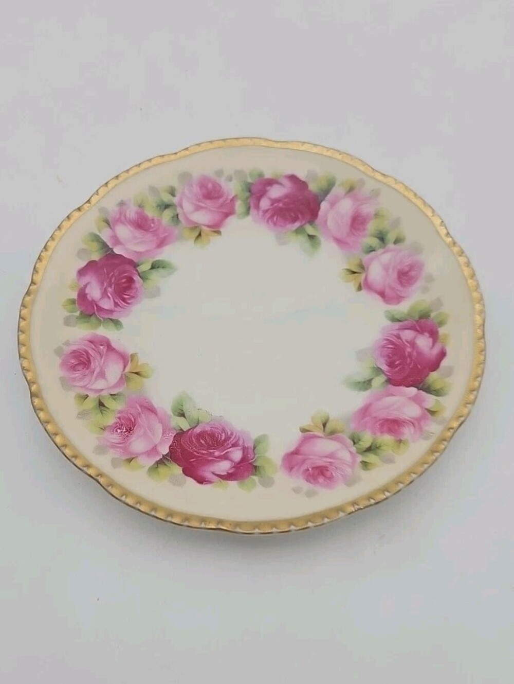 Antique Royal Rudolstadt Prussia Pink Rose Porcelain Cake Plate Beyer Bock Gold